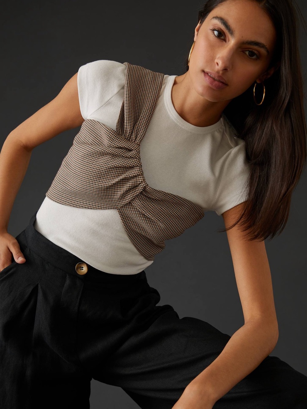 Anthropologie Everleigh Twist Brown Mini Crop Top